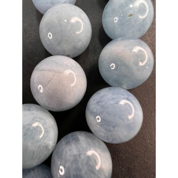 11mm Aquamarine beaded necklace with sterling silver clasp - Picture 9 of 11